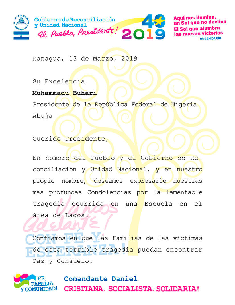 nicaragua lamenta tragedia ocurrida en escuela de nigeria